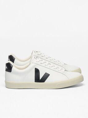 Veja White Leather Low-Top Sneakers with Black V